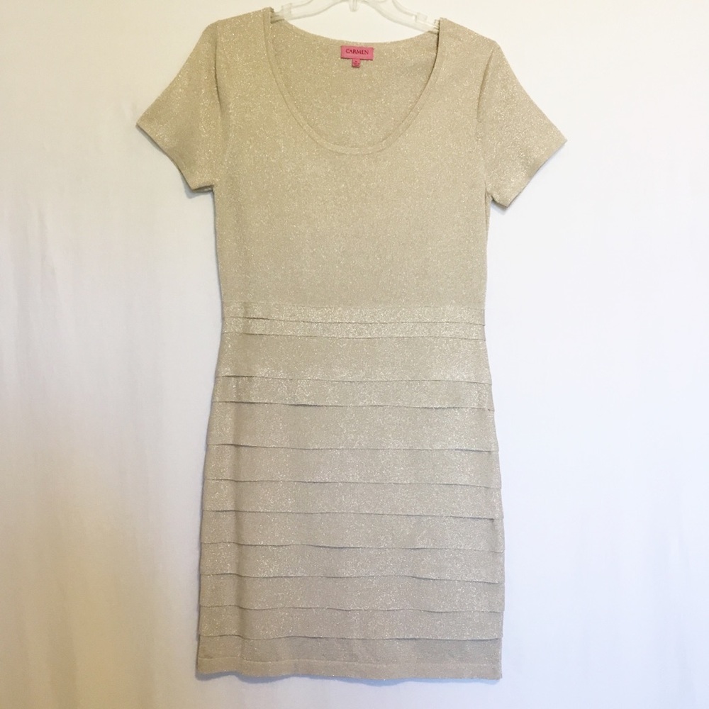 Carmen Marc Volvo XL Shinny Gold Cocktail Party Dress